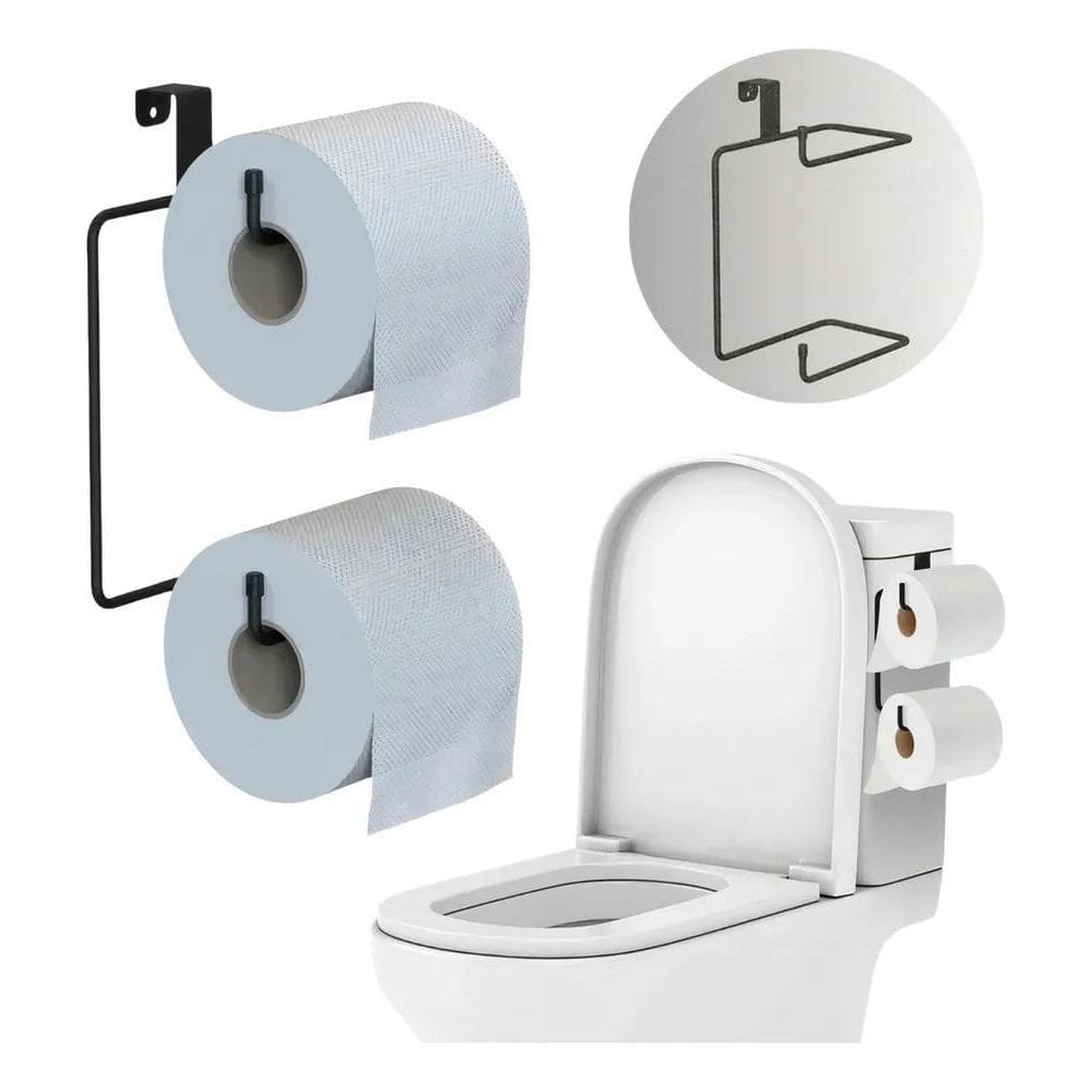 2X Porta Papel Higiênico Suporte Preto Banheiro Papeleira Pa