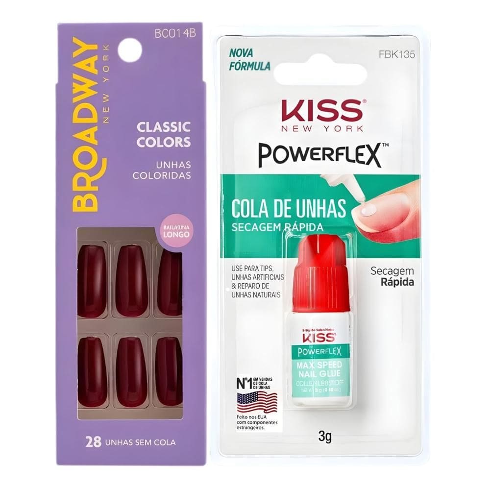 Kit Kiss New York: Unhas Postiças Bailarina Longo Lavender e Cola De Unhas 3g