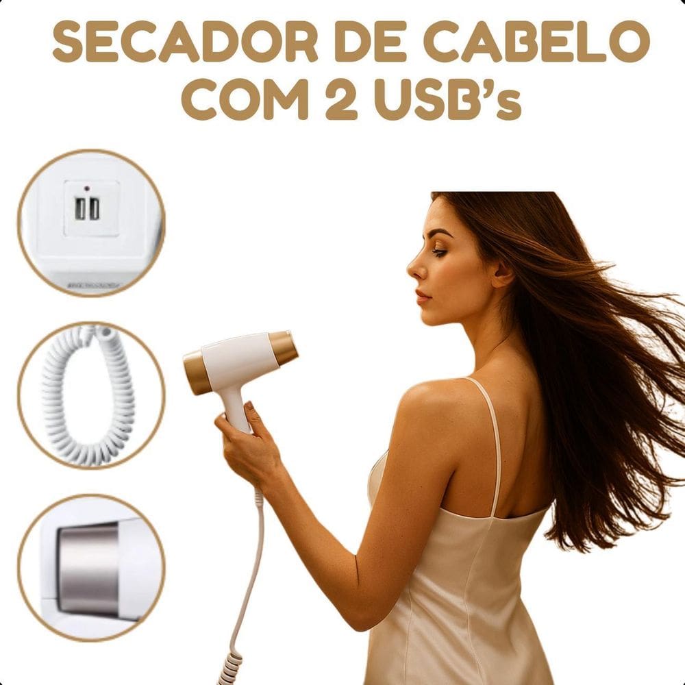 Secador De Cabelo De Parede Branco Para Banheiros 220V