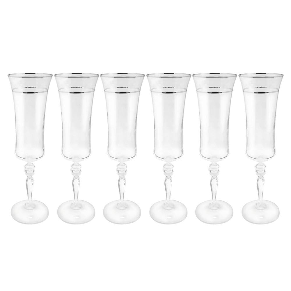 Jogo Taças Champanhe 300Ml 6 Pçs Grace Cristal Friso Platino