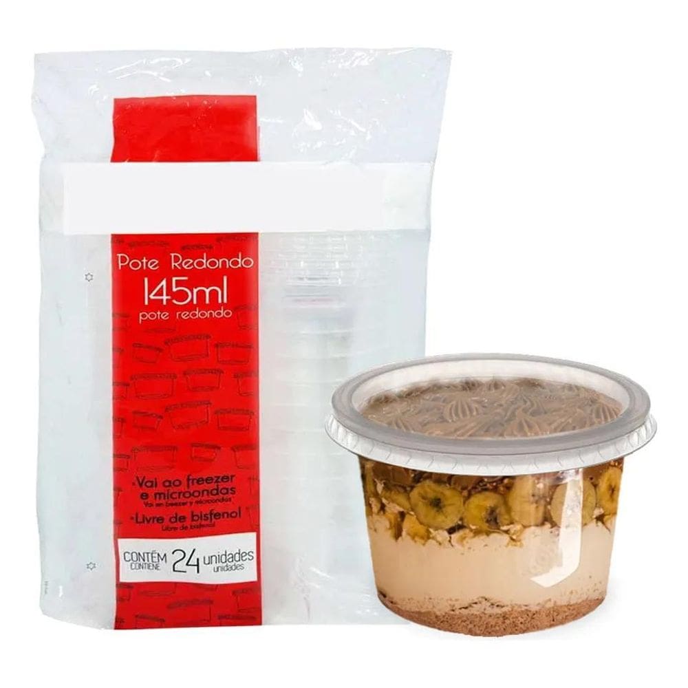 2X Pote Redondo Com Tampa Sobremesa 145Ml Doces Bolo Pote 24