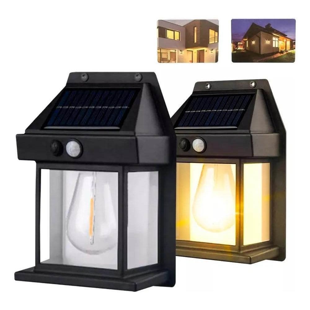 2X Arandela Solar Parede Externo Led Filamento Colonial Vint
