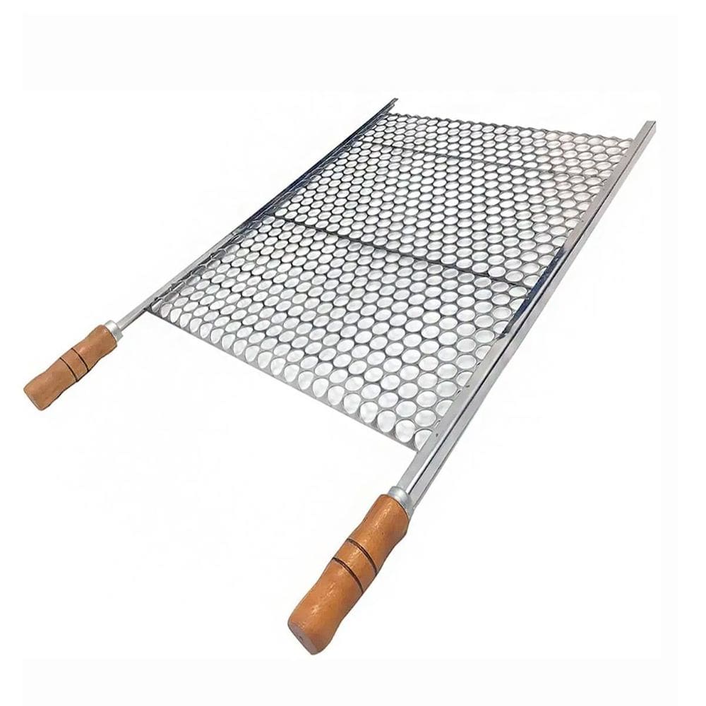 Grelha Moeda 50X36Cm De Aço Inox Econômica Com Ponteira