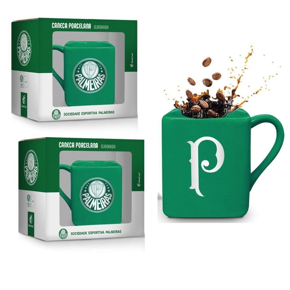 Kit 2Un Caneca Porcelana Xícara Quadrada 220Ml Verde Café