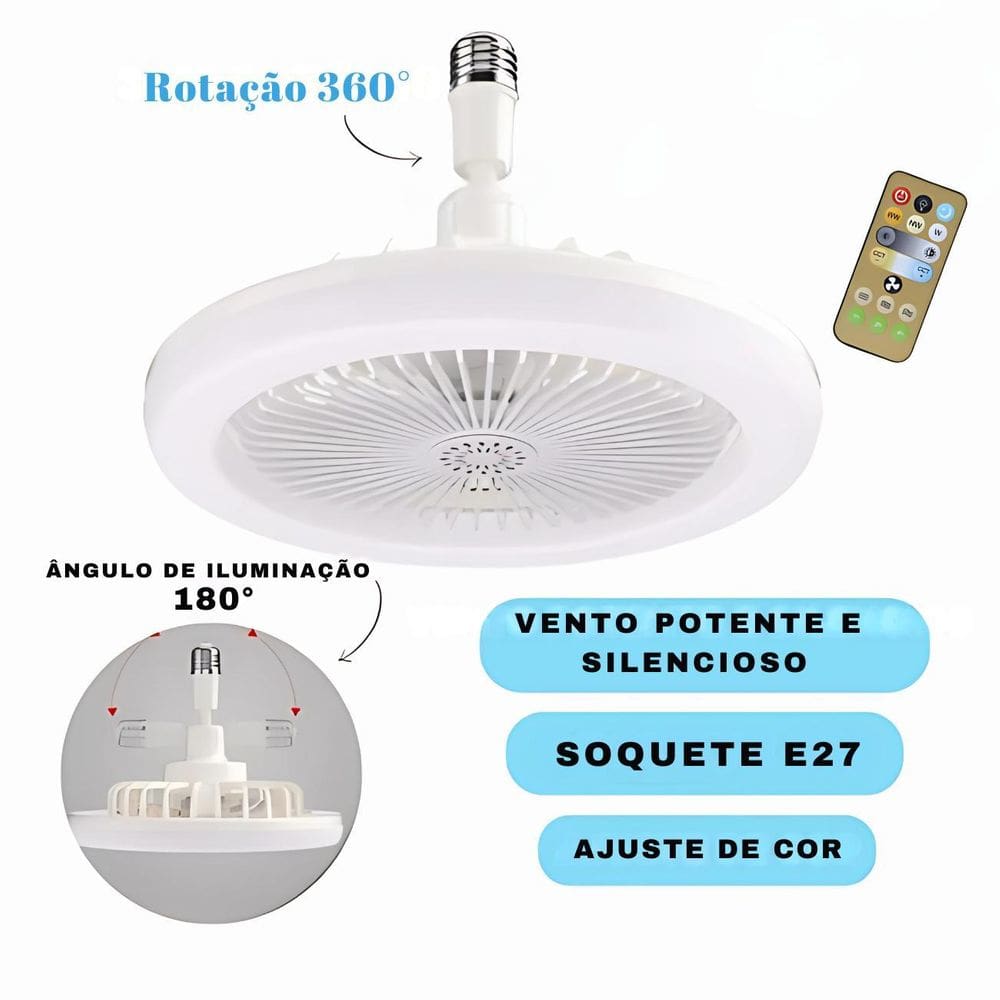 Ventilador De Teto Led E27 36W, Luz Ajustável, Com Controle