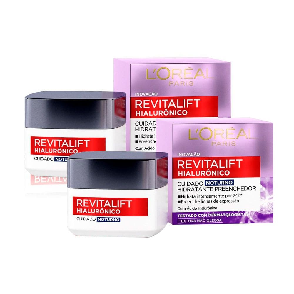 Kit 2 Creme Hidratante Facial Anti-idade L`Oréal Paris Revitalift Hialurônico Noturno 49g