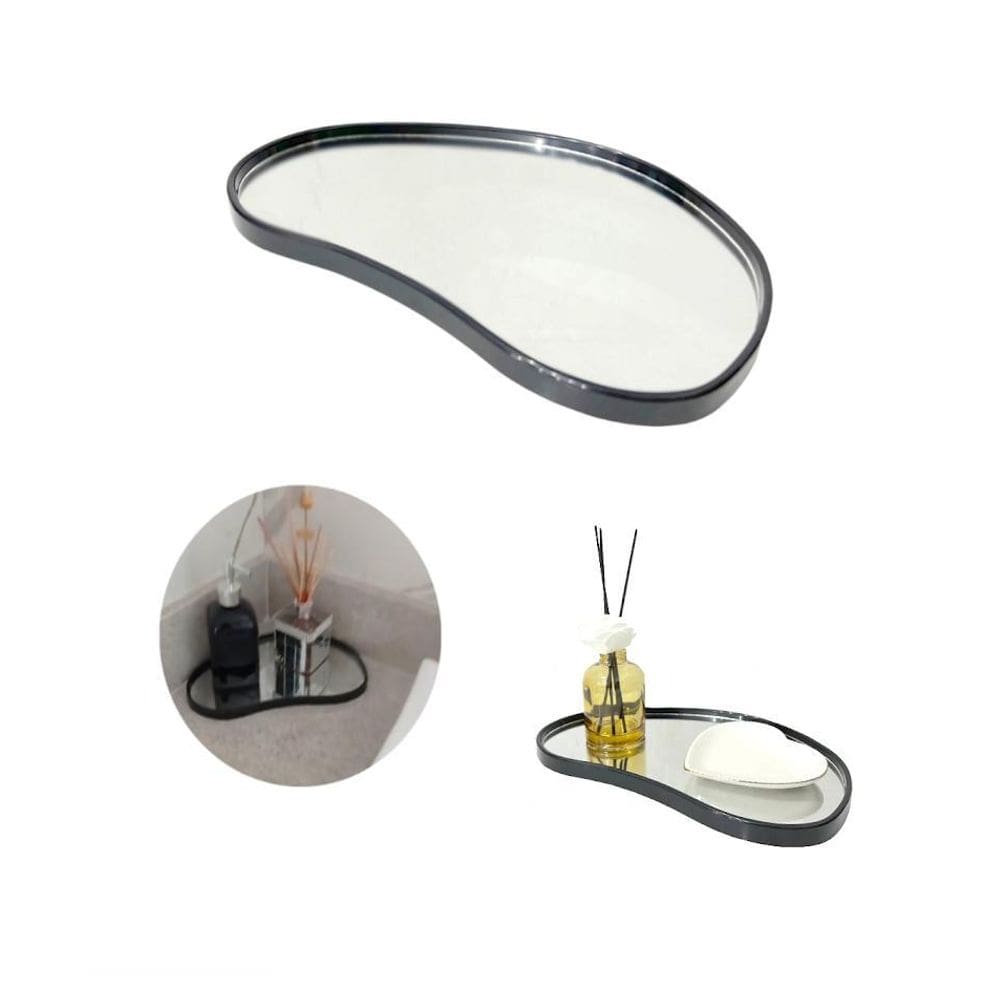 Bandeja Decorativa Preta Espelhada Minimalista Banheiro Luxo
