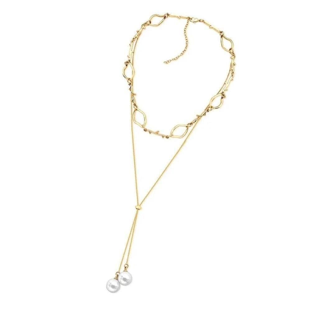 Colar Duplo Pérola Shell Branca Dourado Semijoia Lizzy Fatin