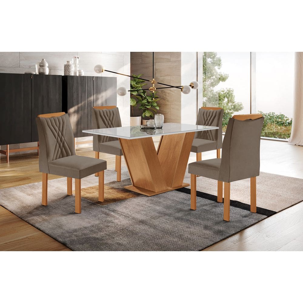 Sala de Jantar 4 Cad Vidro 1,2x0,8m - Paris - Sky Móveis