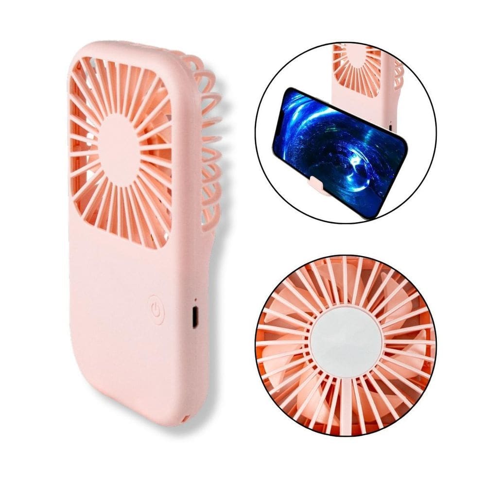 Mini Ventilador Rosa Recarregável Cílios Maquiagem + Suporte