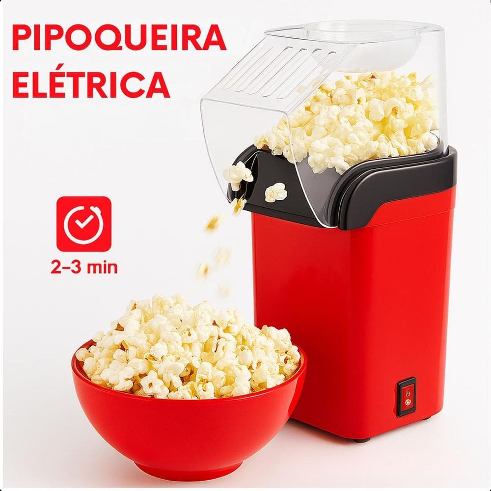 Pipoqueira Elétrica 1200W, Compacta Para Pipocas Saudáveis