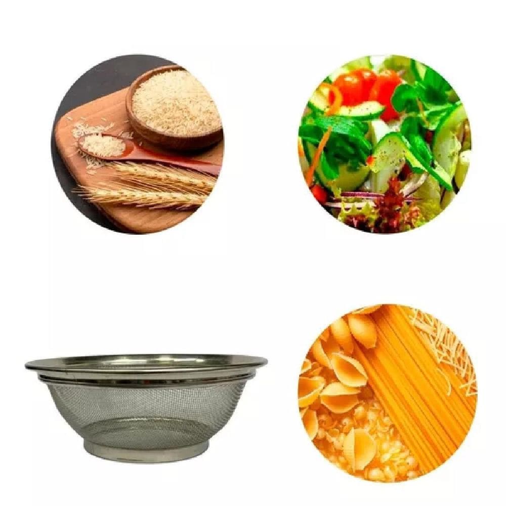 Escorredor De Metal Multiuso Redondo Fundo Em Aço Inox