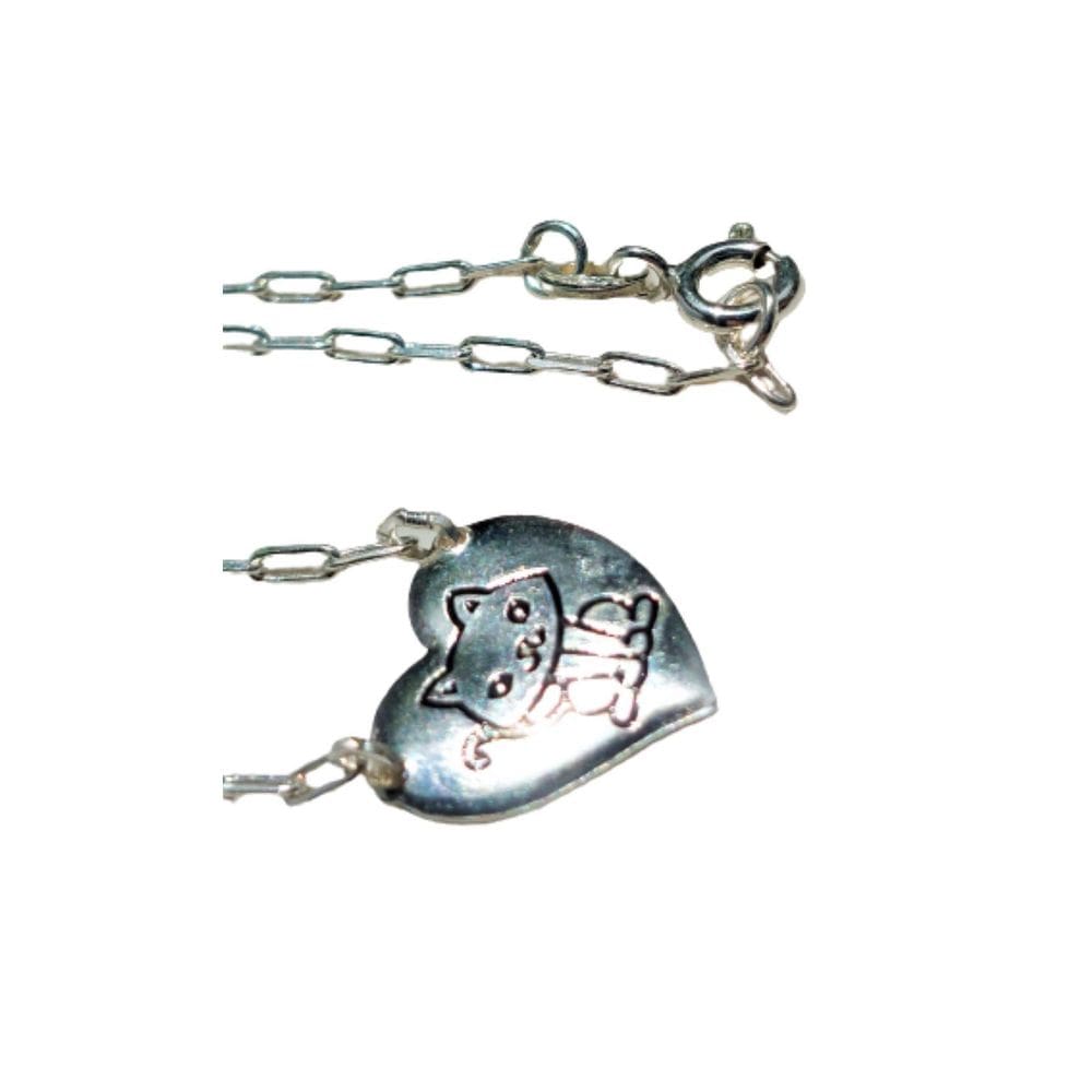 Colar Com Pingente Coração Cat Prata 925 Lizzy Fatin