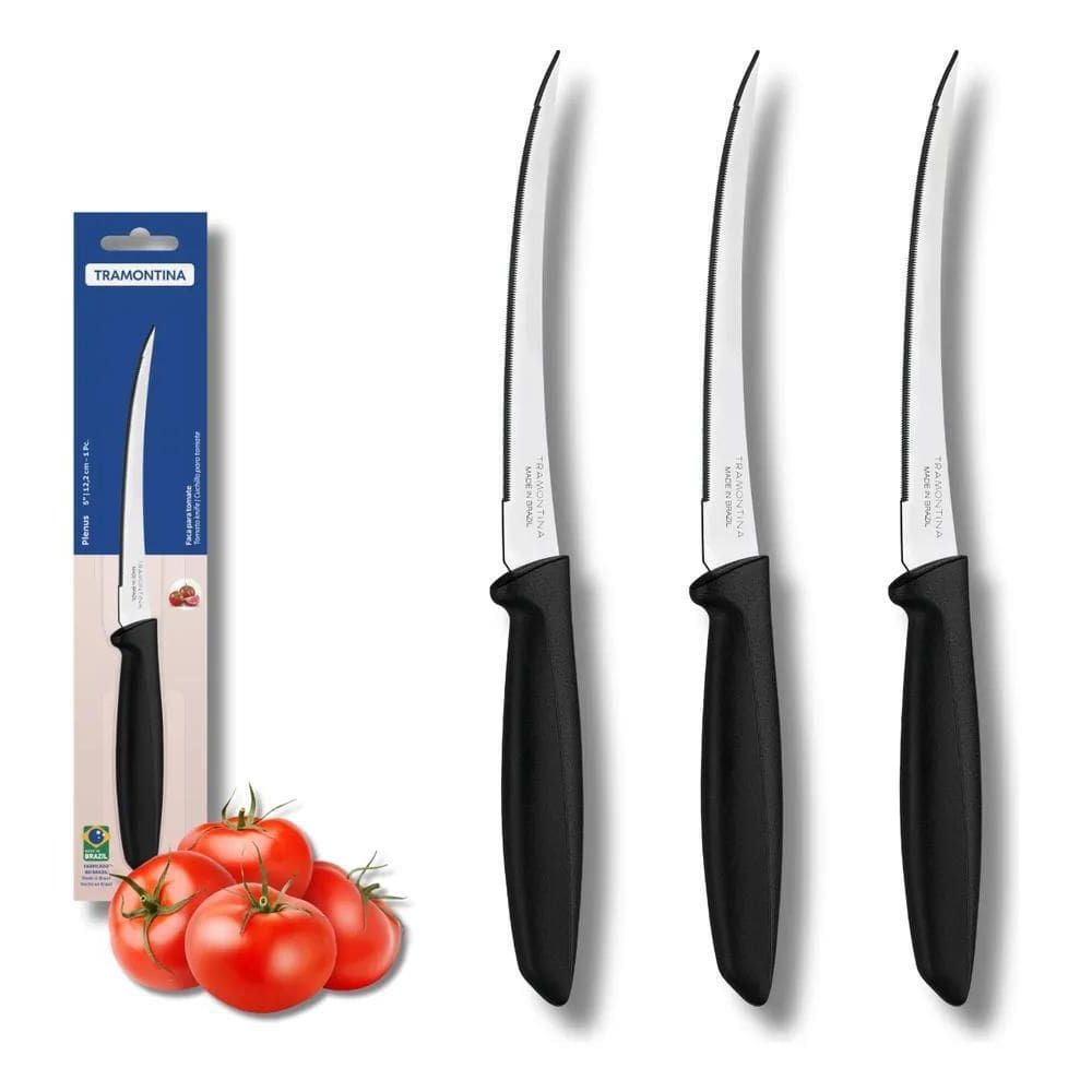 2X Faca Tomate Microserrilhada Kit3 Tramontina Aço Inox Legu