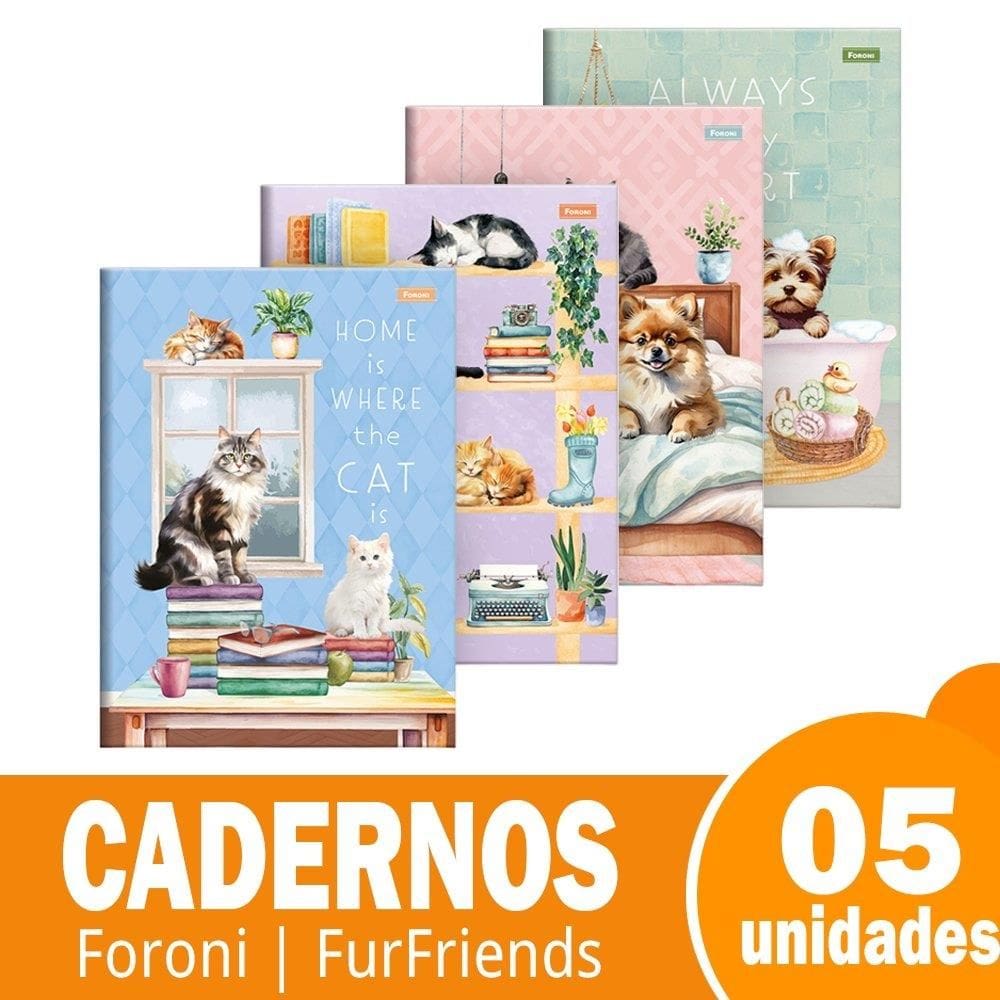 Caderno Costurado Universitario Capa Dura Foroni Furfriends 5X80fls
