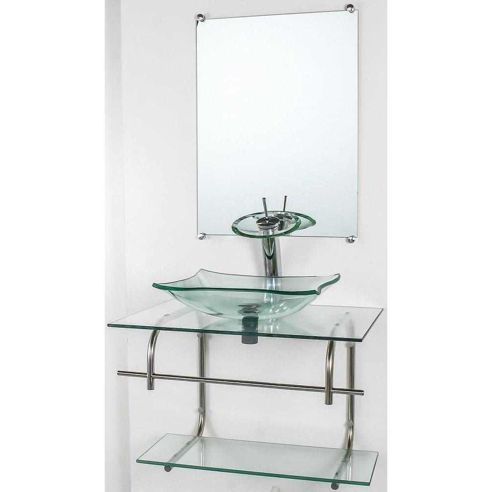 Gabinete De Vidro Banheiro Inox 60Cm Cuba Retangular Incolor