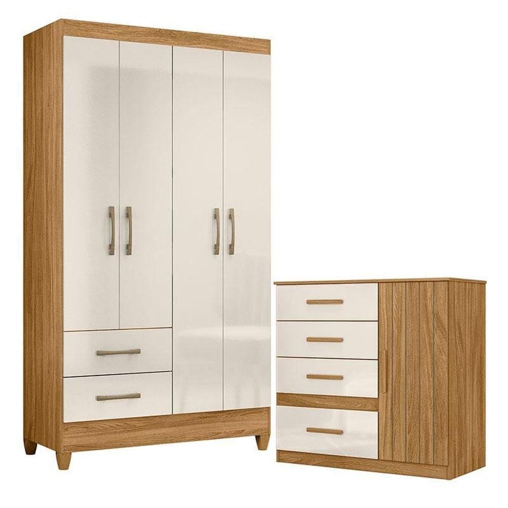 Guarda Roupa Solteiro Chile E Cômoda Vênus Freijó Off White - Moval