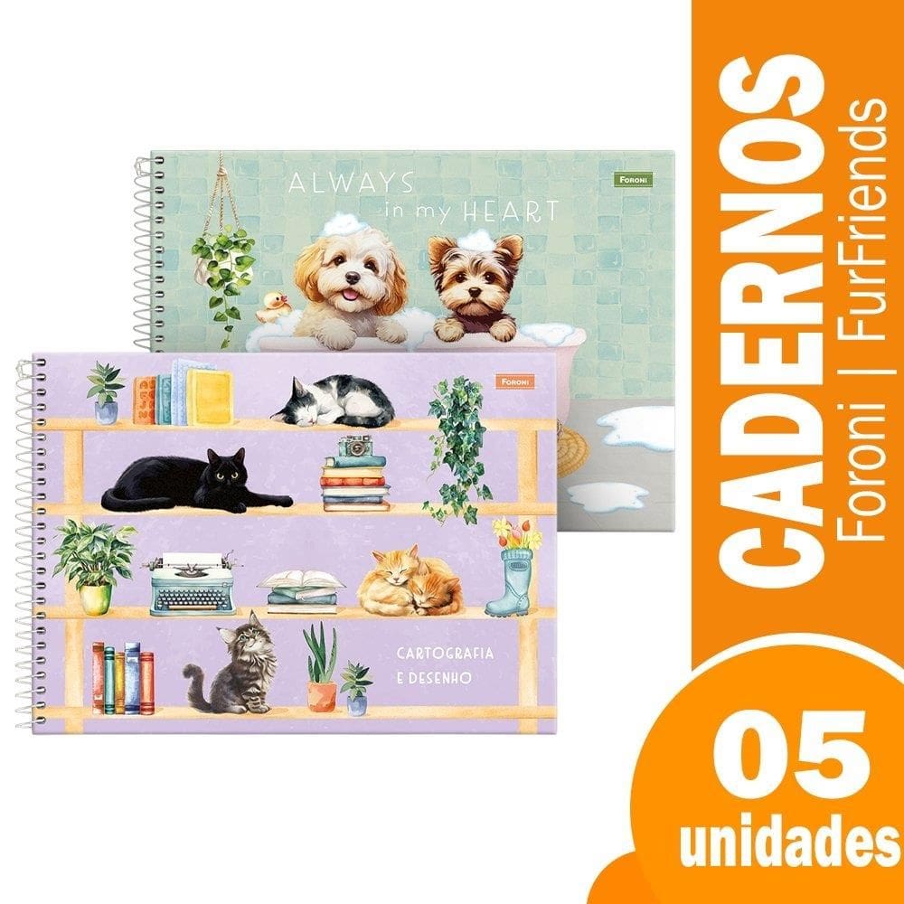 Caderno Cartografia Espiral Capa Dura Foroni Furfriends 5X80fls