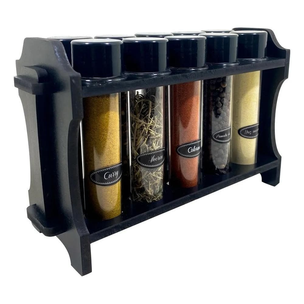 Porta Temperos Madeira 10 Potes Temperos Kit Tempero Cozinha