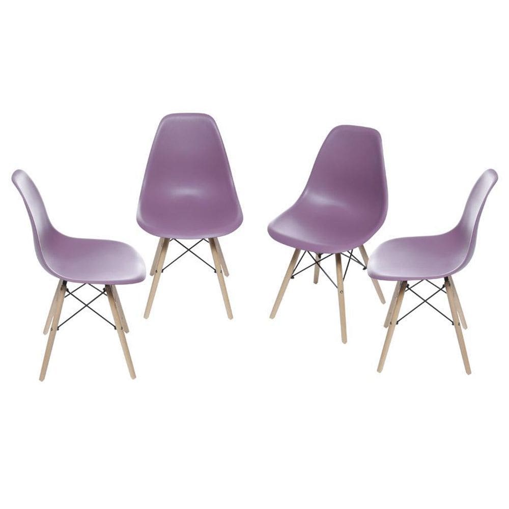 Kit 4 Cadeiras Boxbit Dkr Eames Base Em Madeira Roxa