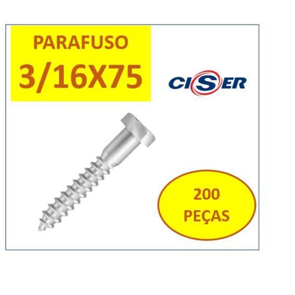 Parafuso Sextavado Rosca Soberba 3/16 X 75 - 200 Peças