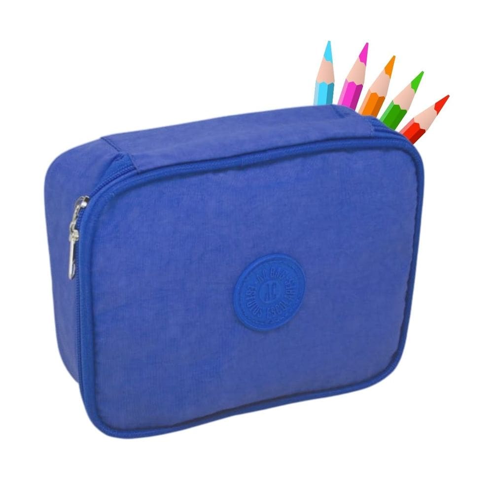 Estojo Box Escolar Grande Azul 36 Espaços Organizador Caneta Volta as Aulas Ensino Médio Fundamental