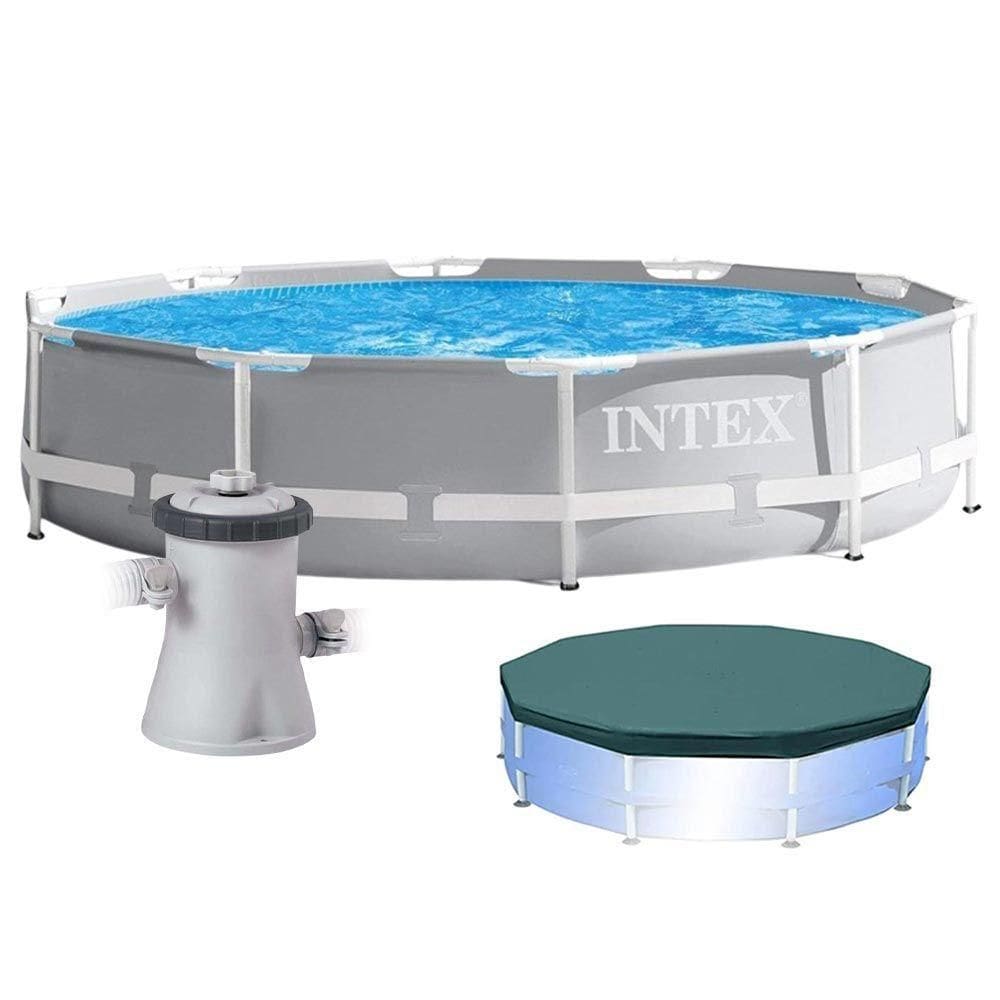 Piscina Intex 4.485 Litros Estrutural Prism Cinza Capa E Bomba Filtrante 220v Intex