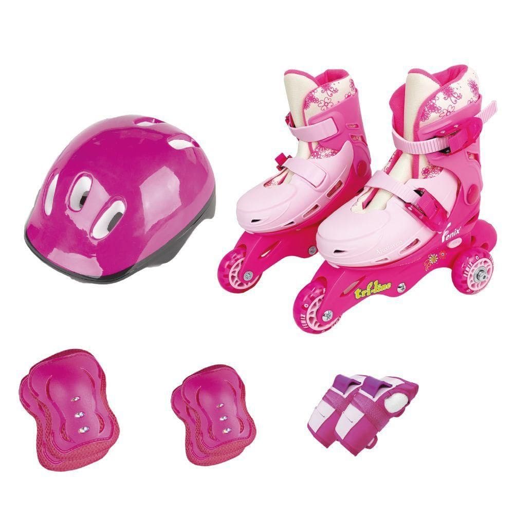 Patins Triline Com Kit Proteção Rosa Tamanho 26 Ao 29 Ajustável Fenix