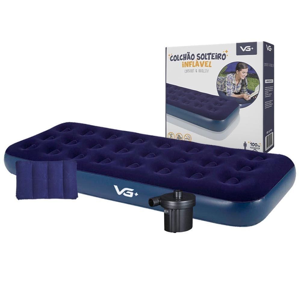 Colchão Solteiro Infável + Travesseiro + Bomba Elétrica 220v Vg Plus