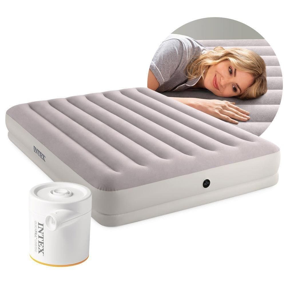 Colchão Inflável Casal Queen Fiber Tech Prestige Com Bomba Usb Bege Intex