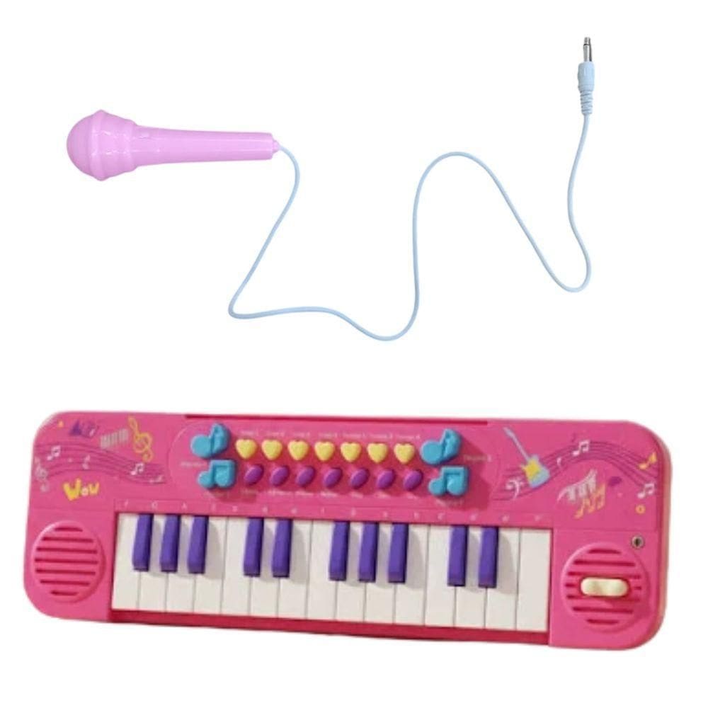 Teclado Toca Musica Com Microfone Menina Rosa