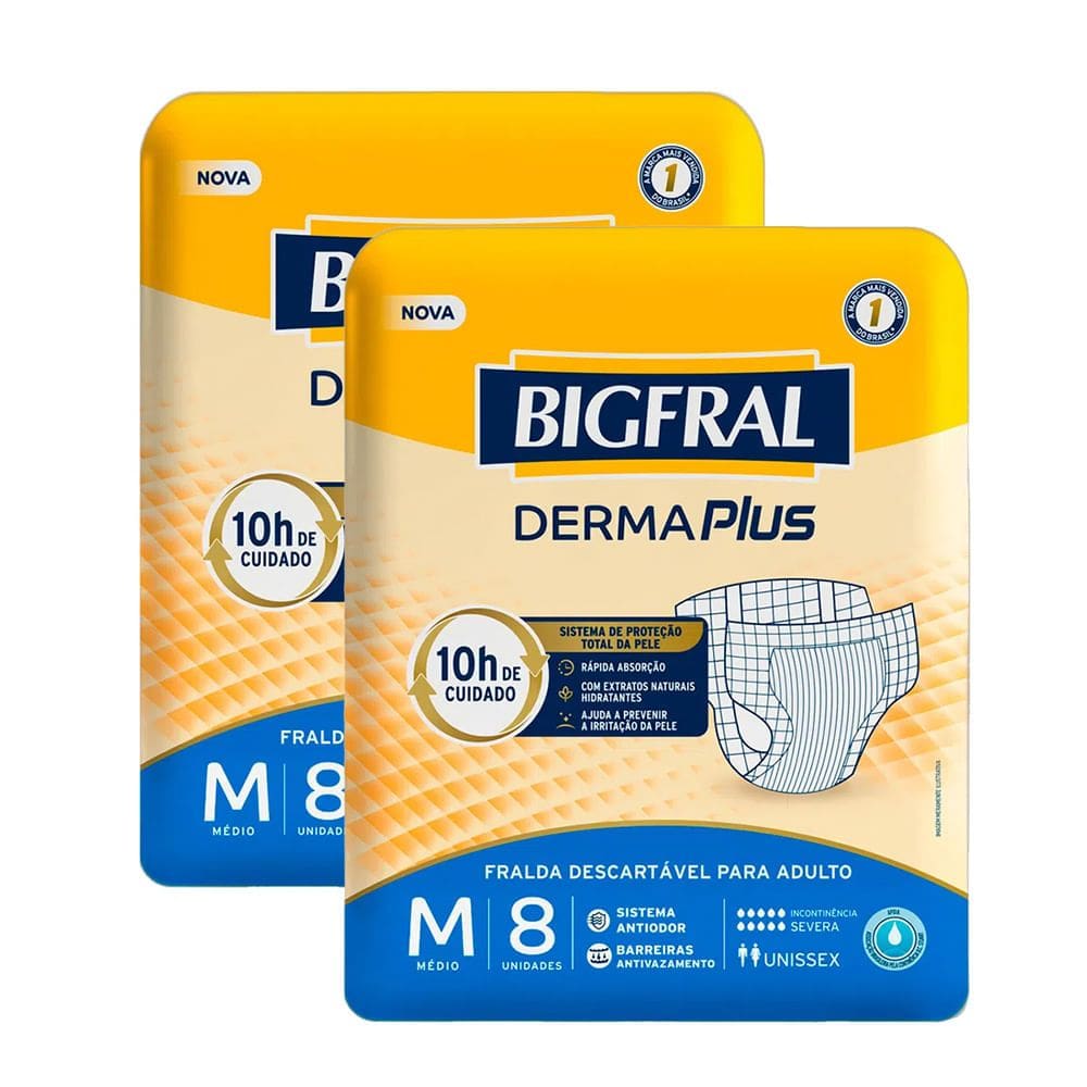 Kit 2 Fralda Bigfral Derma Plus M 8 Unidades