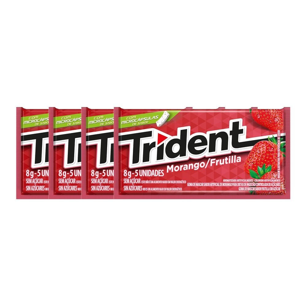 Kit 4 Chiclete Trident Morango 8g com 5 Unidades