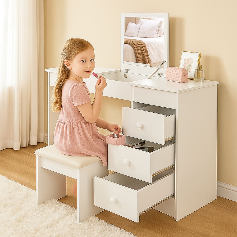 Penteadeira Escrivaninha Com Espelho 3 Gavetas E Banqueta