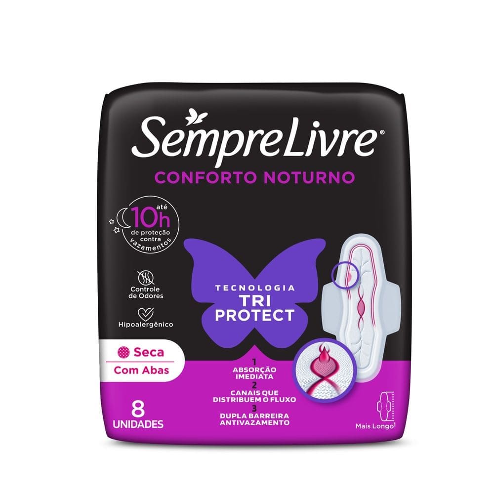 Absorvente Externo Sempre Livre Conforto Noturno Seca 8 Unidades
