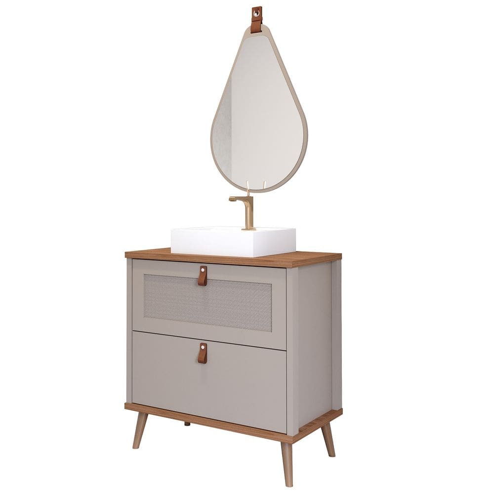 Armário Banheiro 60Cm Mdf C/ Cuba Espelheira Gota Cappuccino