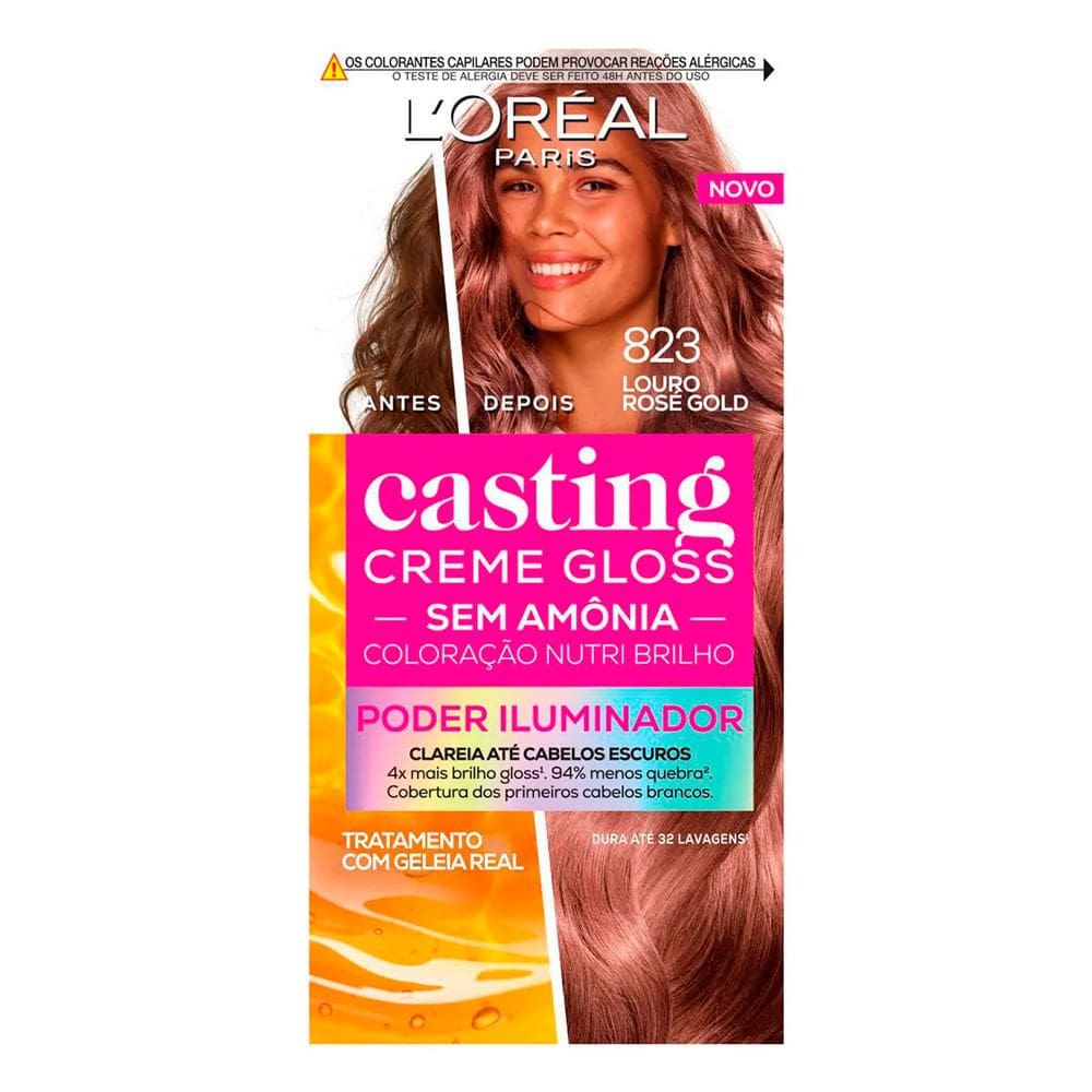 Tintura Casting Creme Gloss Sem Amônia L`oréal Paris Poder Iluminador Cor 823 Louro Rosé Gold