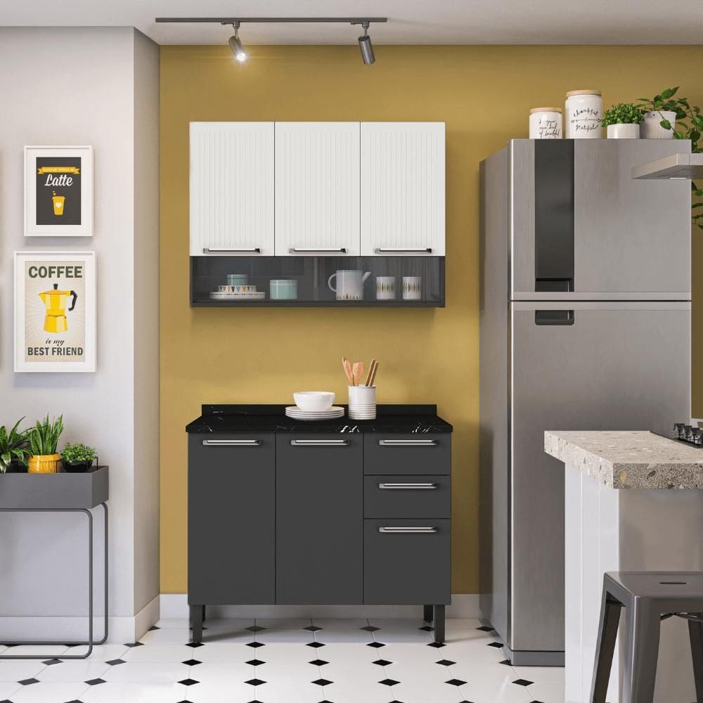 Armário de Cozinha Compacta 105cm em Aço Grafite/Off White Itatiaia Midi Pop Art i3