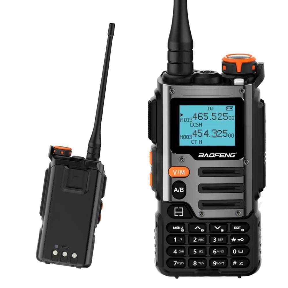 Rádio Comunicador Baofeng Tri-band Recarregável Type-c Lanterna Led Bateria Durável 2600mAh Alcance até 10 km Dual Watch