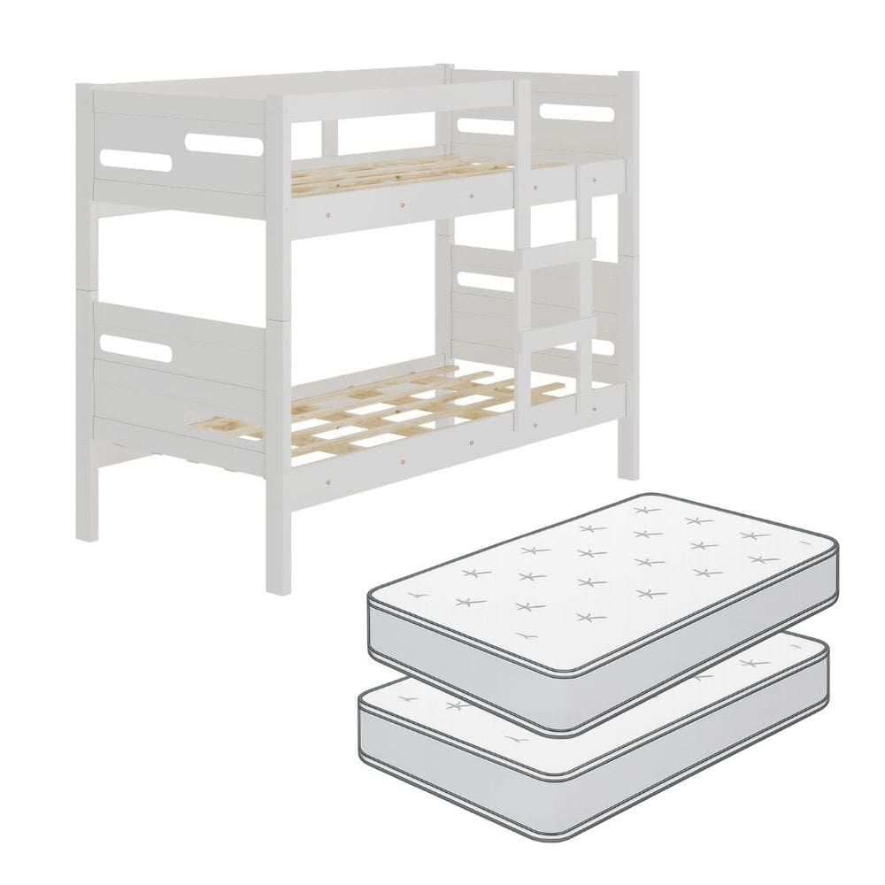 Beliche Estrela Vira Duas Camas 100% MDF com Escada e Colchão Branco