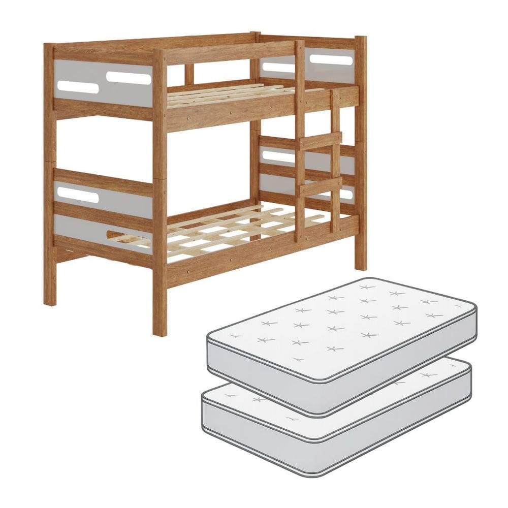 Beliche Estrela Vira Duas Camas 100% MDF com Escada e Colchão Nature Off