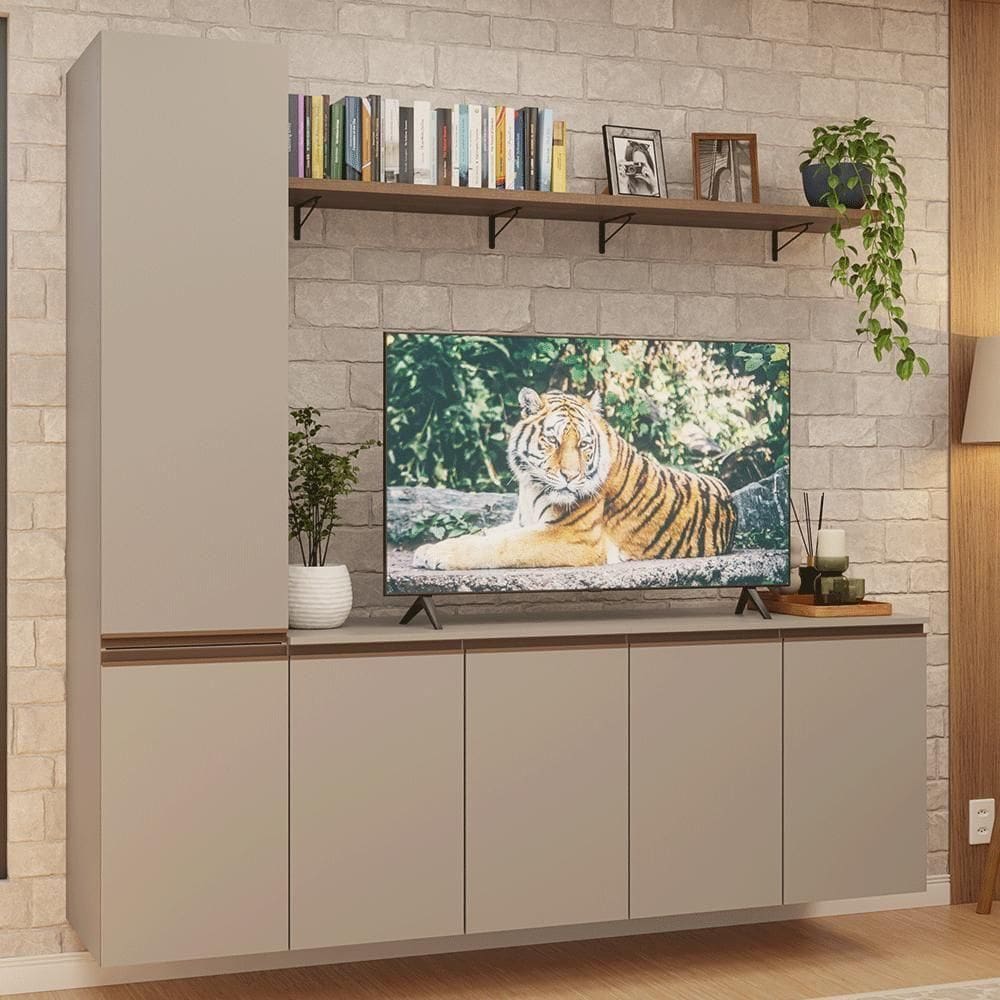 Rack Suspenso Para Tv Até 70 Polegadas + Prateleira 200cm Nice Madesa 01 Crema