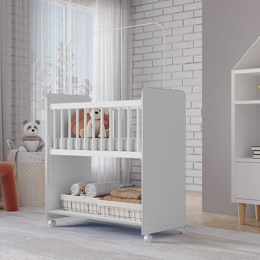 Mini Berço Infantil Multifuncional Nicho Organizador Aconchego Branco