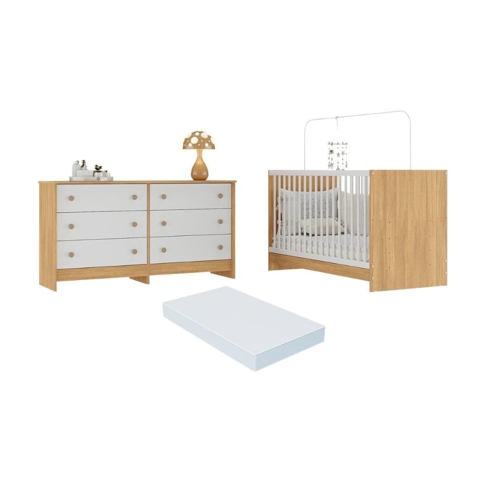 Berço 3 em 1 com Colchão Incluso e Cômoda Framboesa Multimóveis MP4680