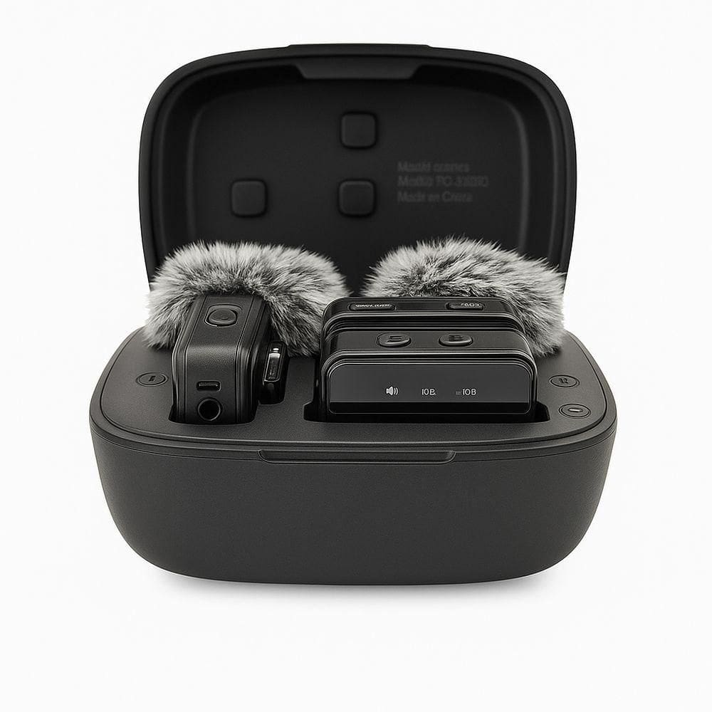 Microfone Lapela Sem Fio Canal Duplo Profissional Estojo Recarregável 100m Alcance