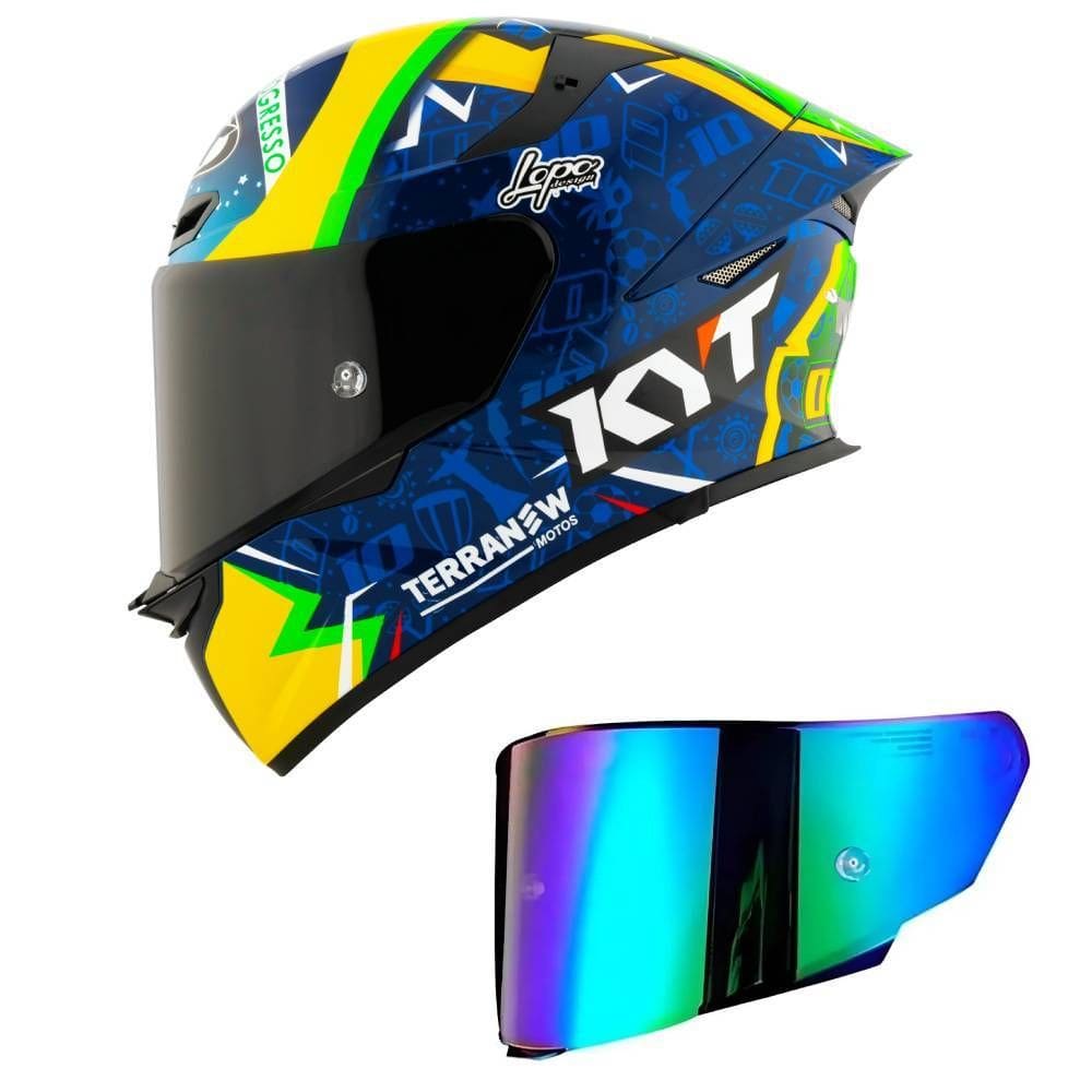 Capacete KYT TT Revo Diogo Moreira 2024 Azul e Amarelo Mais Viseira Camaleão