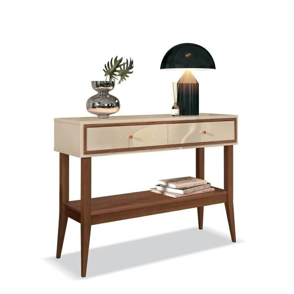 Aparador 2 Gavetas Bari Retro Mdp Off White E Cedro Natural 105cm