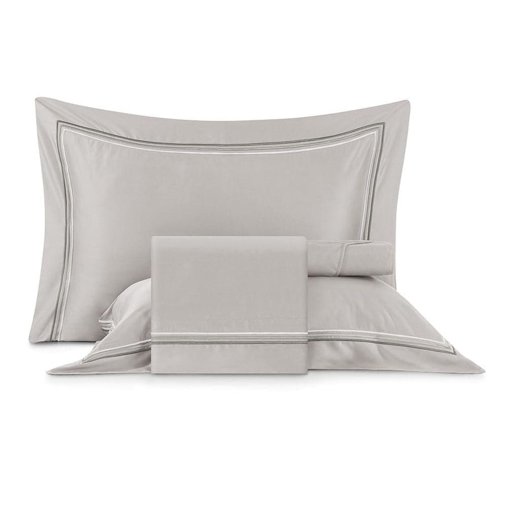 Jogo de Cama King Bordados em Cetim 300 Fios Essenza Cinza