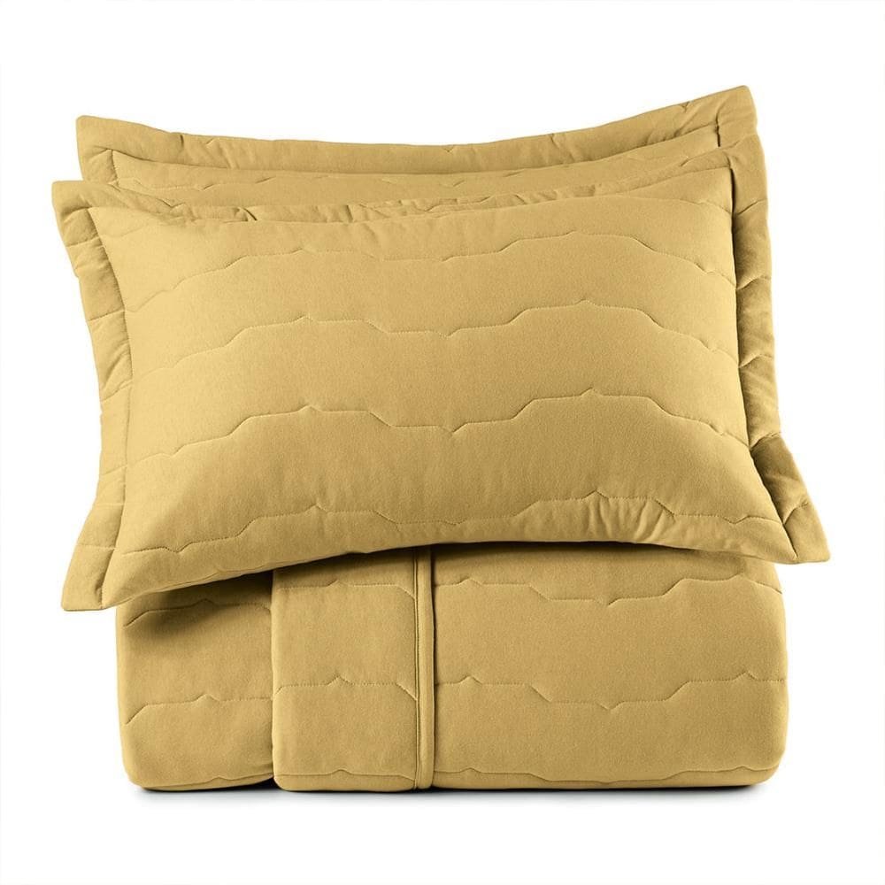 Jogo de Colcha King 3 Peças Altenburg Malha Fio Penteado Amarelo Mostarda