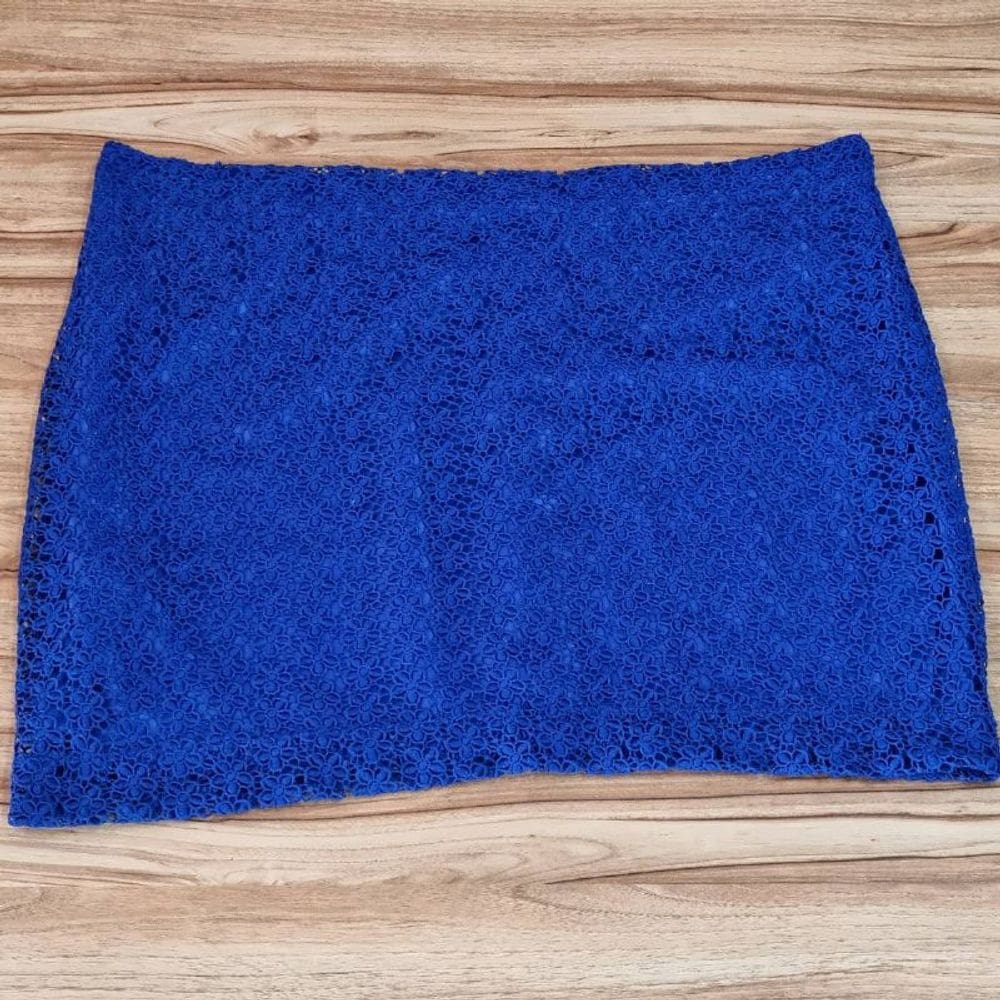 Saia Feminina Curta Guipir Azul Bic Plus Size